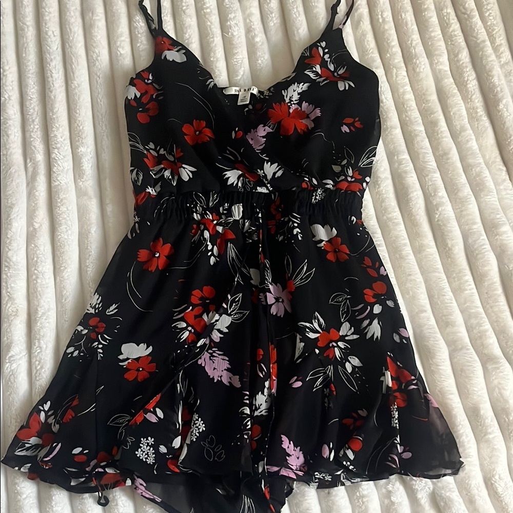 miami Black and Red Chemise with Lace Trim